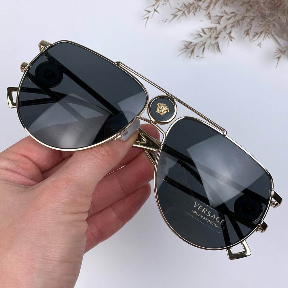 Versace VE2225 100287 Sunglasses Aviator Gold Gray Metal Unisex